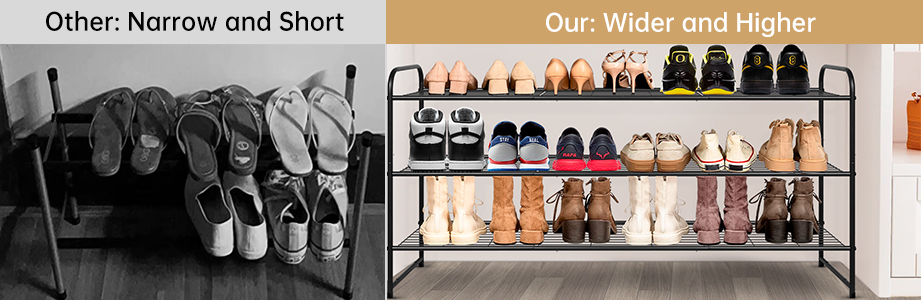 KEETDY Long 3-Tier Shoe Rack for Closet Floor Entryway, Wide Shoe Storage