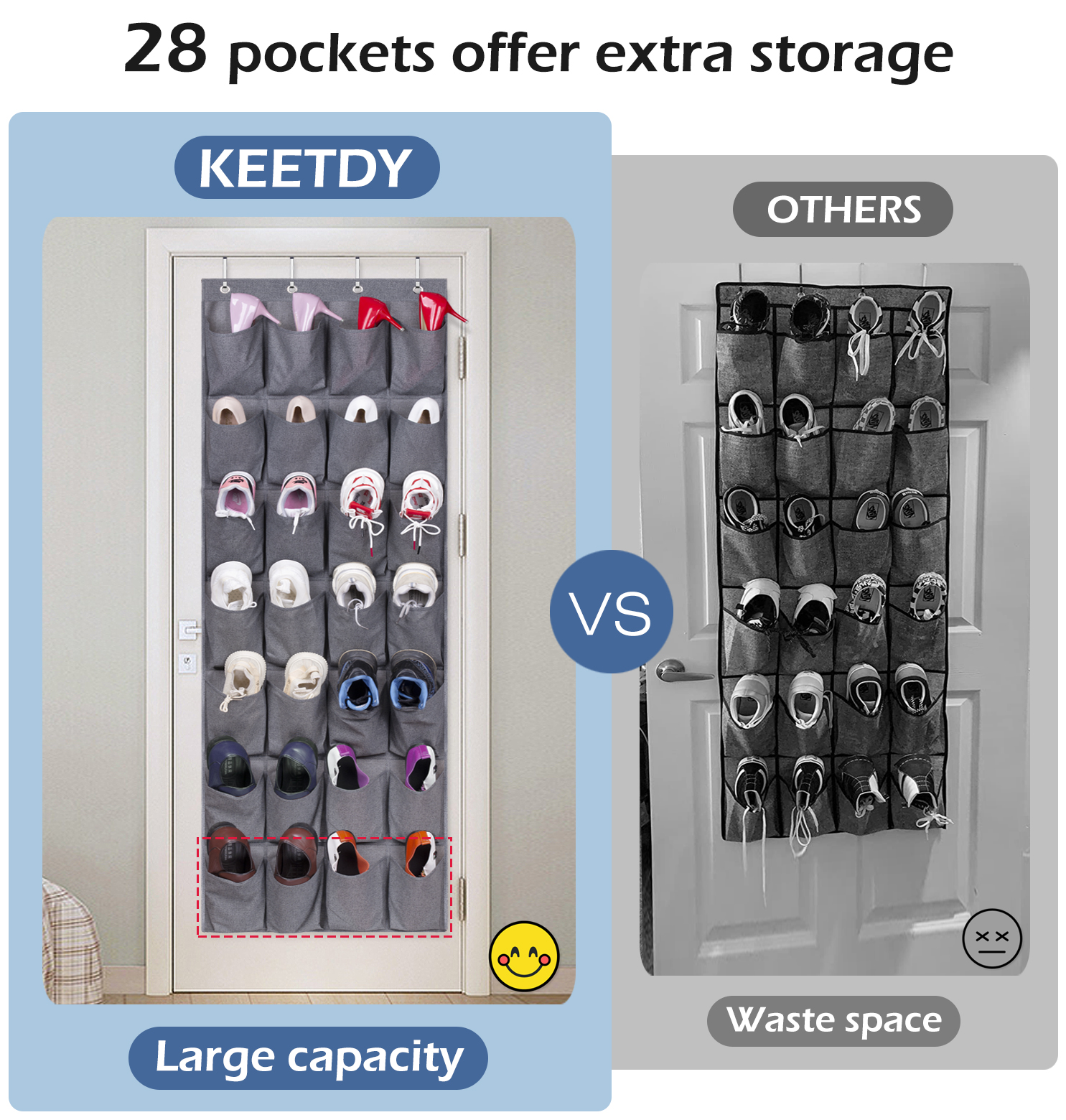 Extra Large Over the Door Shoe Organizer with 4 Hooks 24/28 Pockets Hanging Shoe  Rack