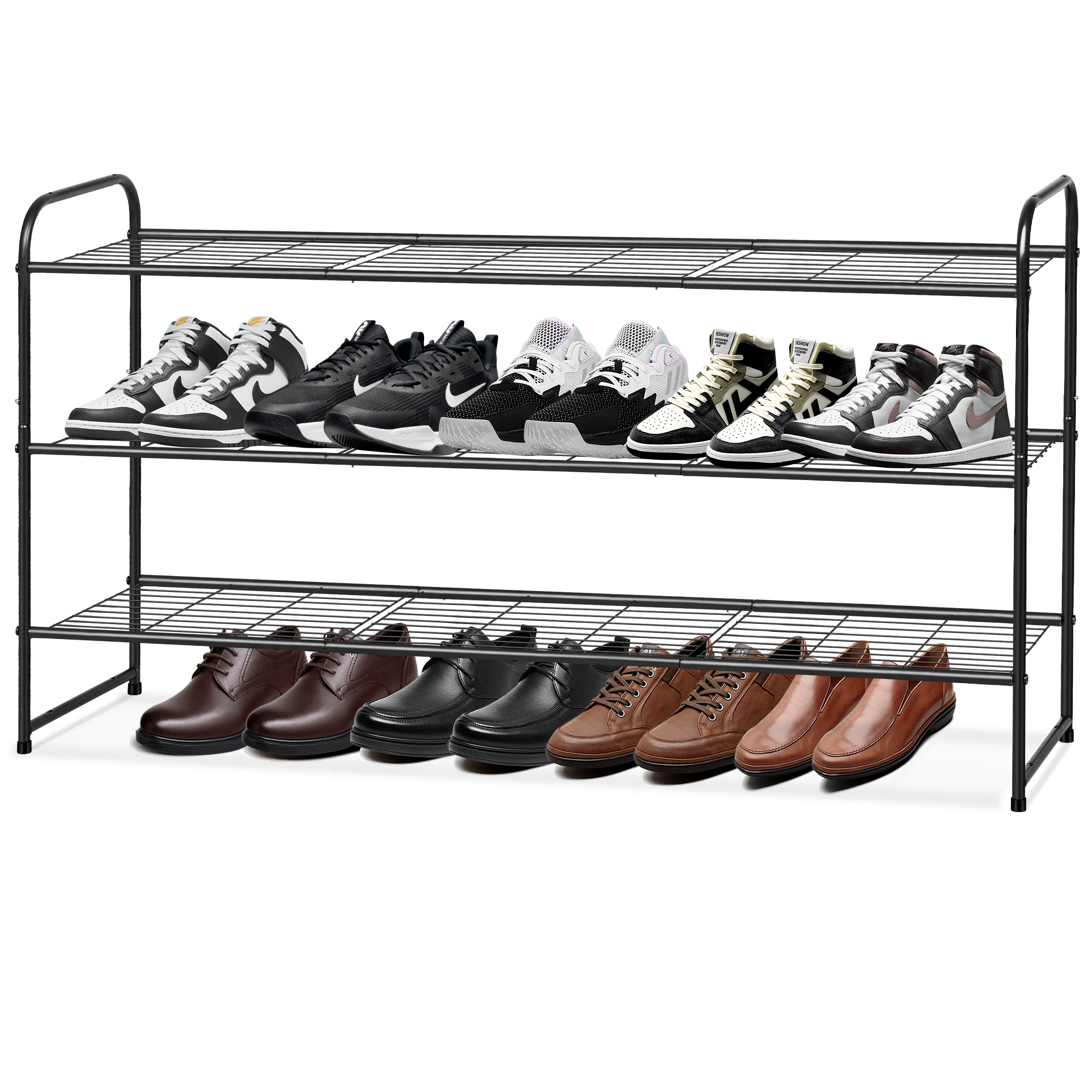 KEETDY 4-Tier Long Shoe Organizer for Closet Floor, Wide Shoe Rack for  Closet, Stackable Shoe Rack for Entryway Metal Shoe Shelf for 30 Pairs Men