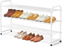 KEETDY 3-Tier Long Shoe Rack for Closet Metal Shoe Organizer for Entryway White