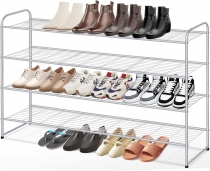 KEETDY 4-Tier Long Shoe Organizer for Closet Floor, Wide Shoe Rack for Closet Grey